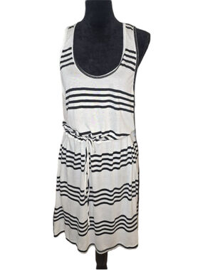 APT. 9 Dress Womens L NWT Black Ivory Striped Sleeveless Drawstring Waist
